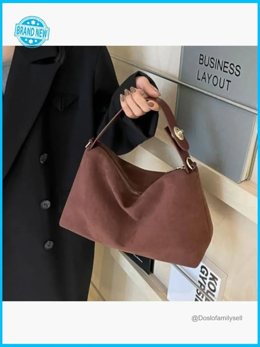 Faux Suede Hobo Bag Tote Shoulder Crossbody Work Office Bag Purse Vintage
